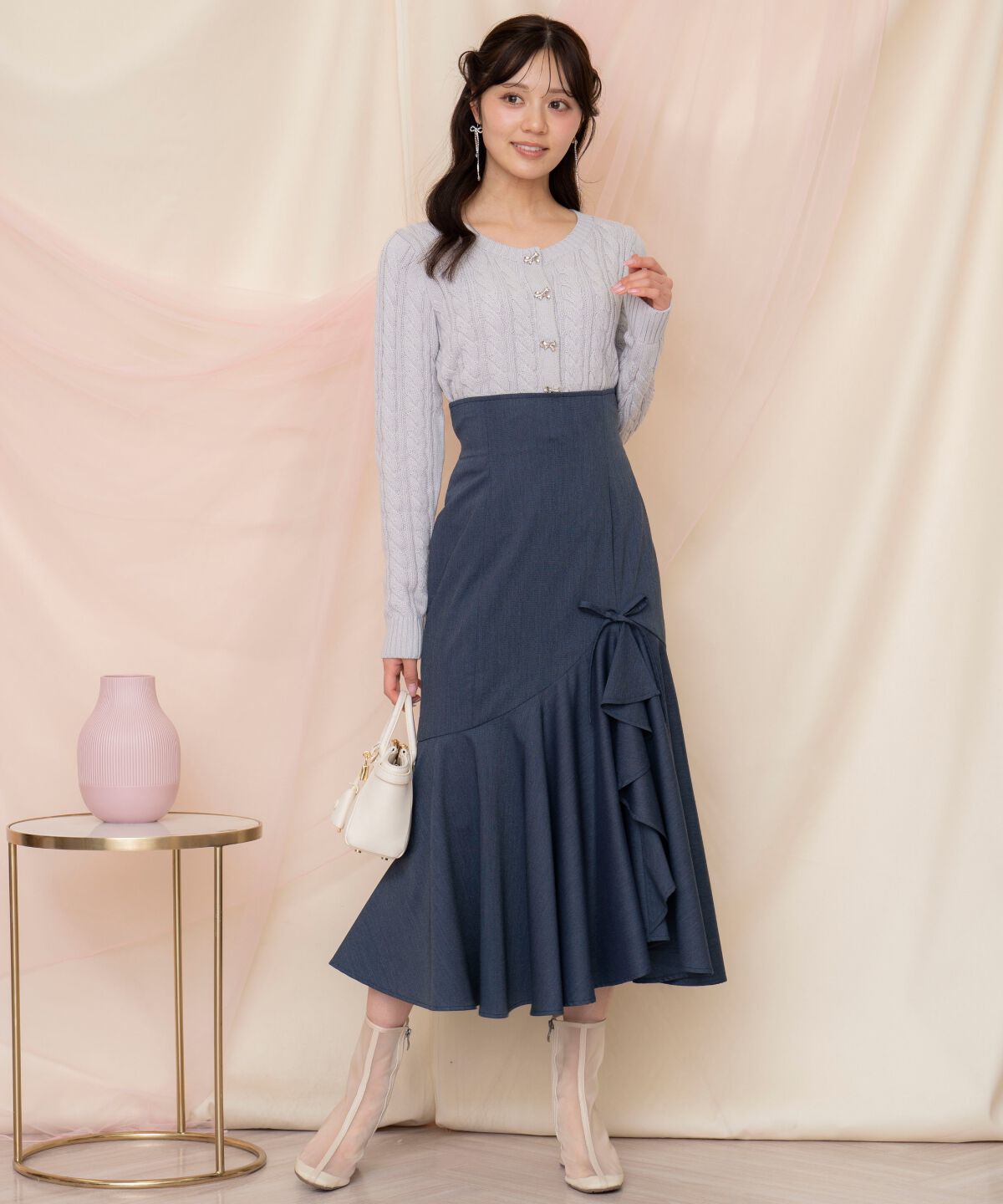 WILLSELECTION「ビジューリボンケーブルカーディガン」|カーディガン|