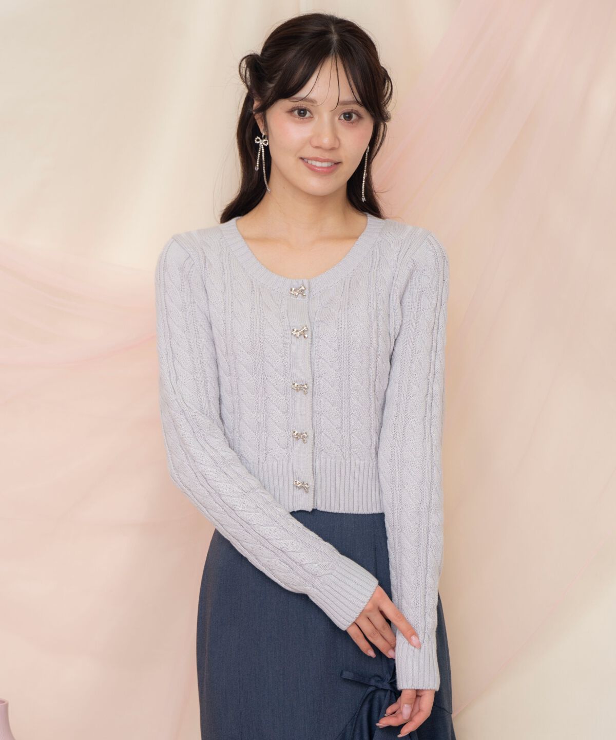 WILLSELECTION「ビジューリボンケーブルカーディガン」|カーディガン|