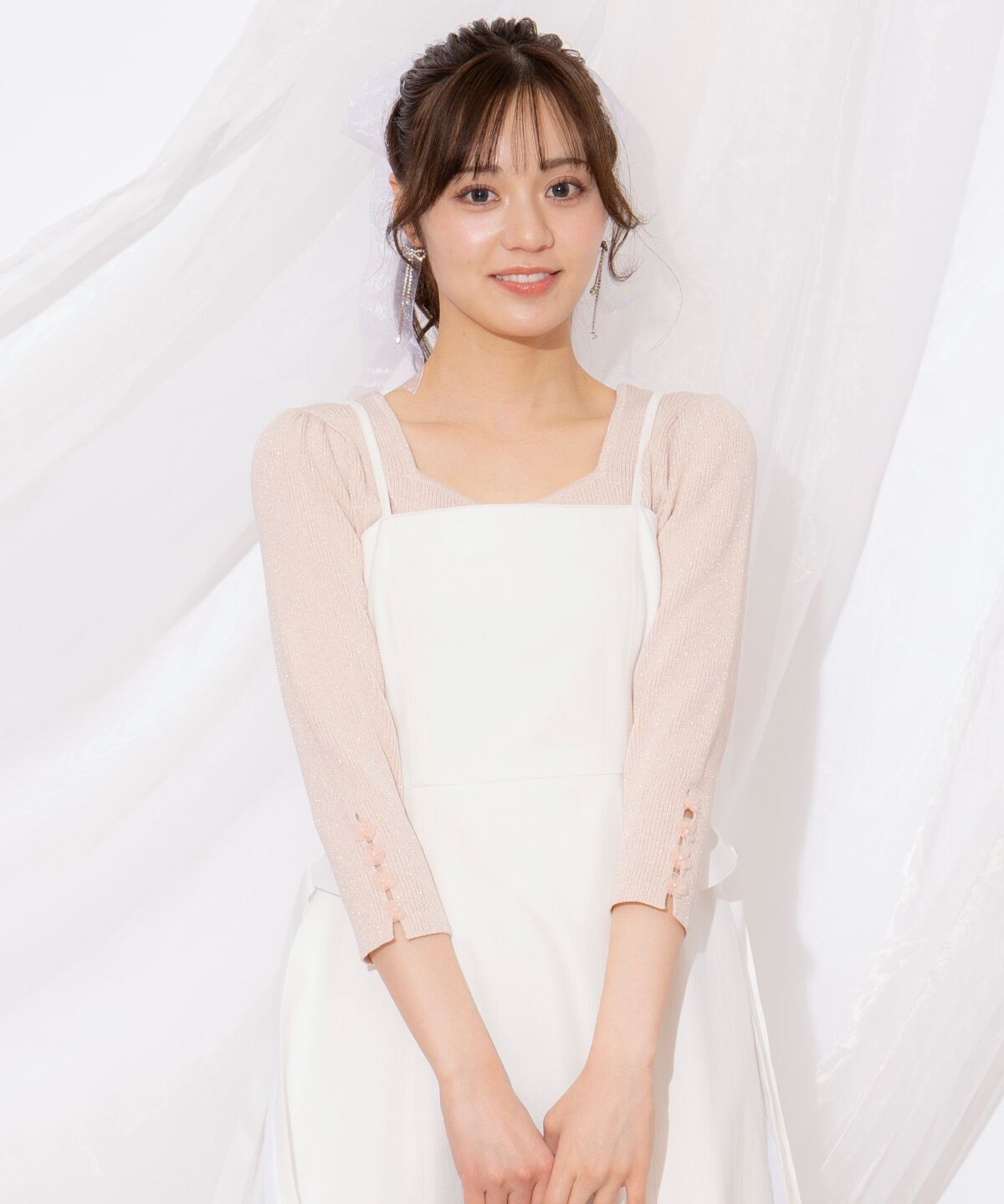 WILLSELECTION「袖フラワーラメ7分袖ニットプルオーバー」|ニット・セーター|