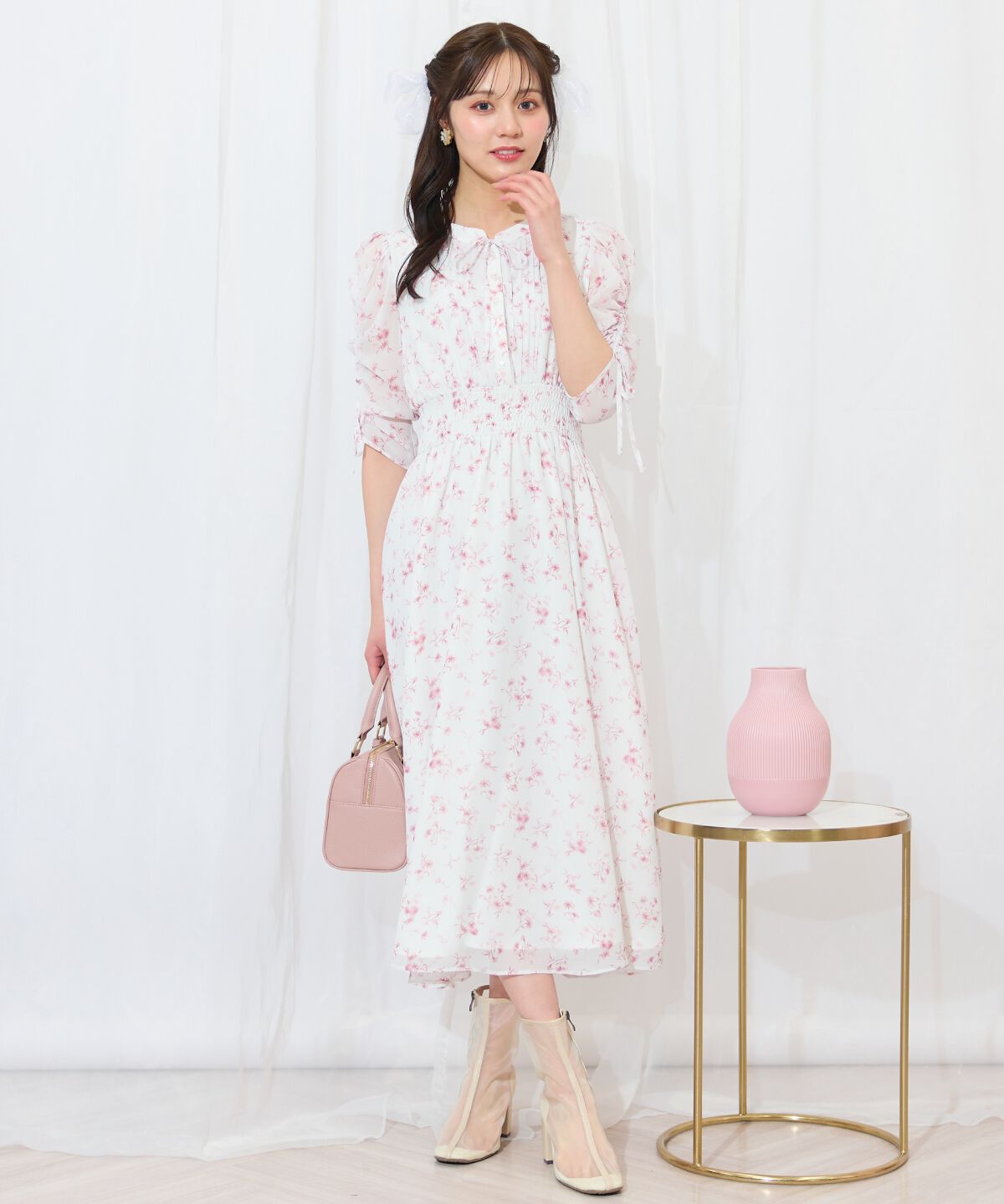 WILLSELECTION「ピンタックウエストシャーリングフラワーワンピース」|ワンピース|