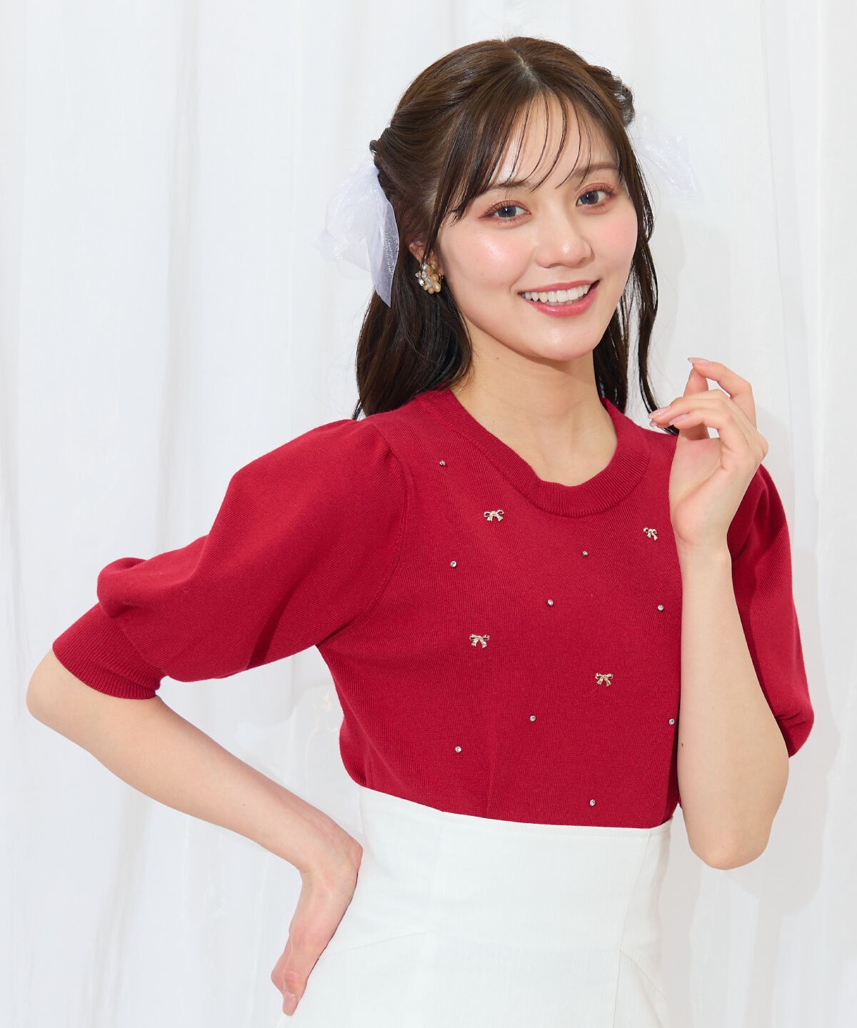 WILLSELECTION「ビジュー＆リボンパーツニットプルオーバー」|ニット・セーター|