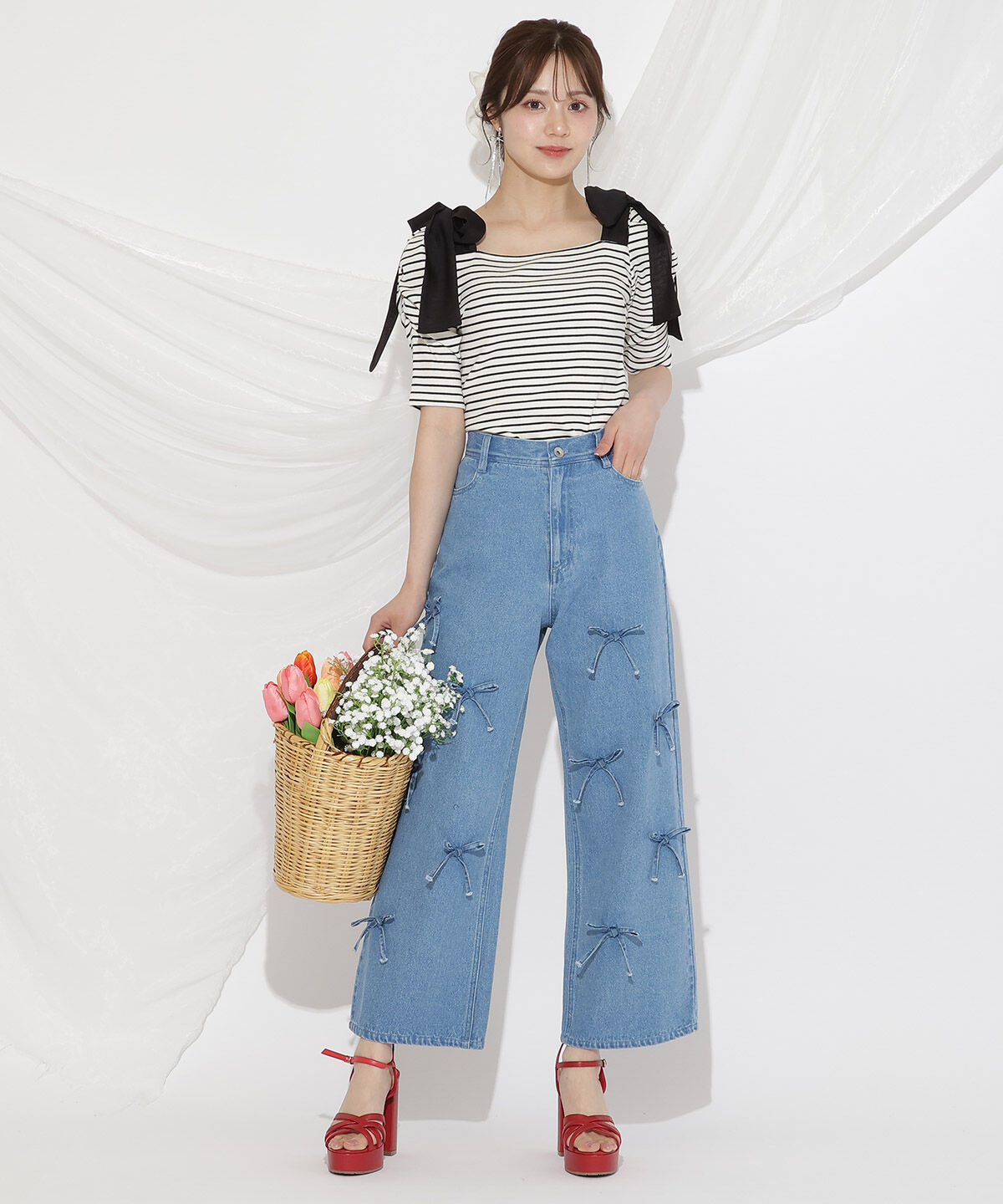 WILLSELECTION「リボンモチーフデニムパンツ」|その他|ブルー