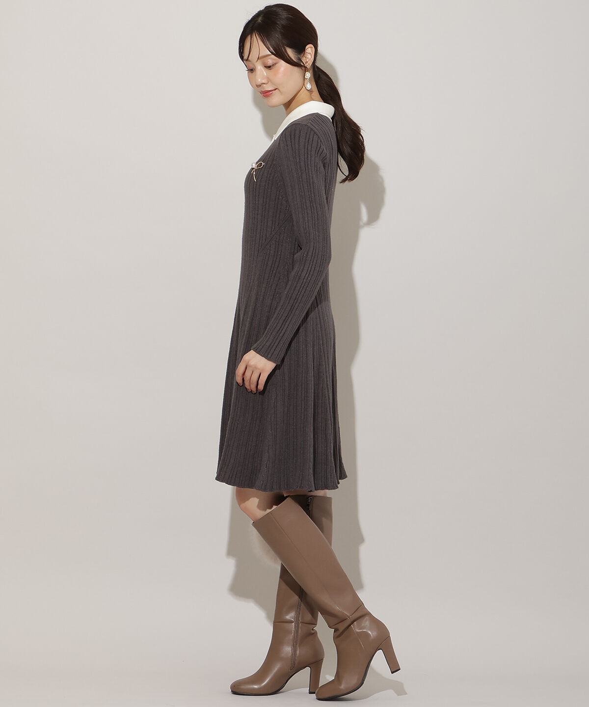 WILLSELECTION「ポロカラーフレアニットワンピース」|ワンピース|