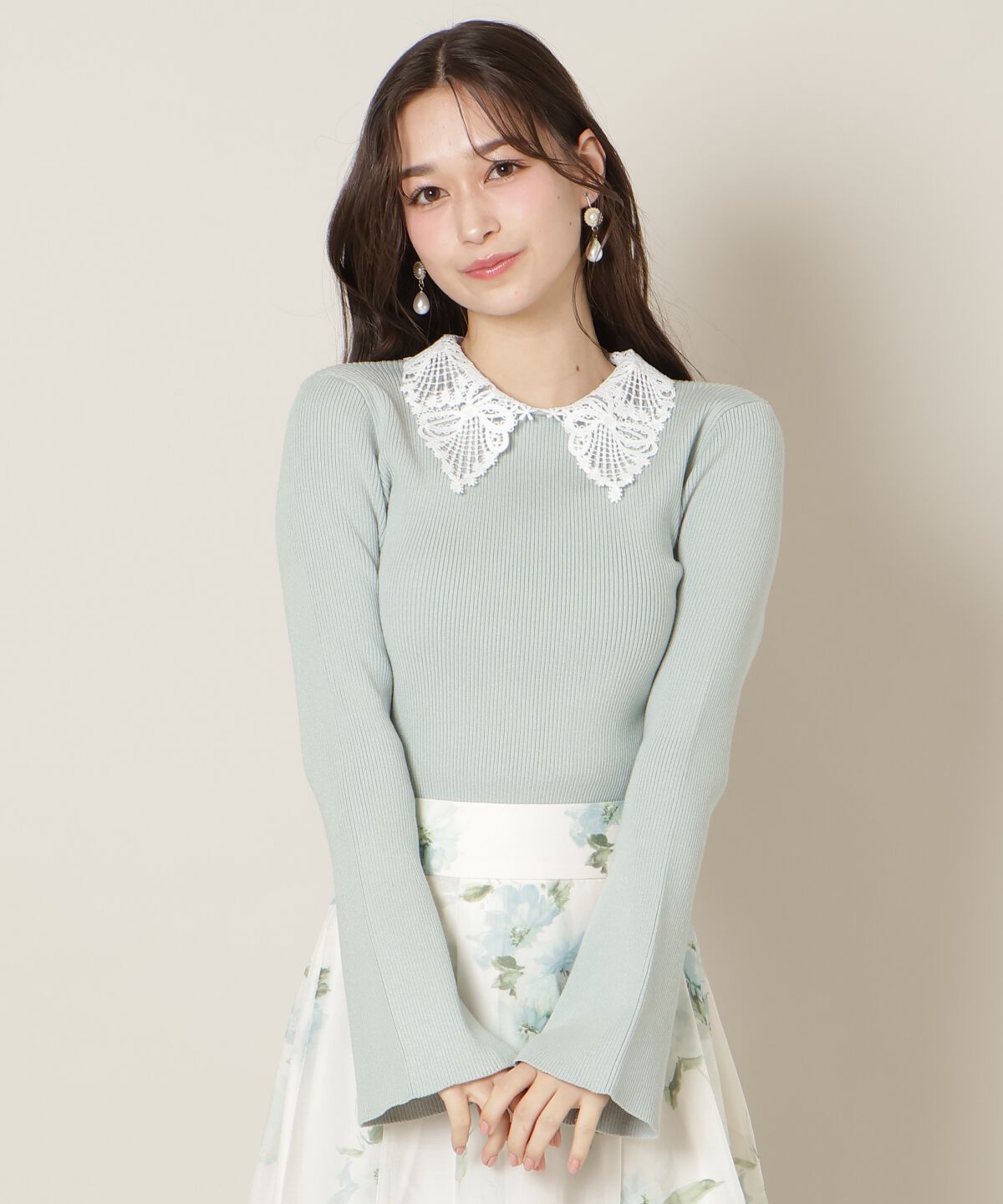 WILLSELECTION「リボンレースカラーフレアスリーブニット」|ニット・セーター|ミント