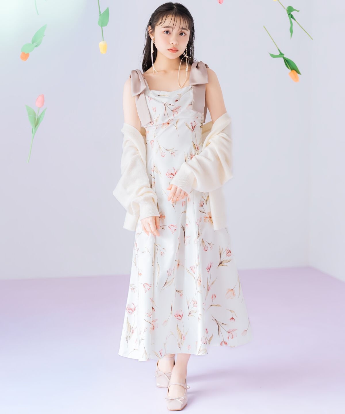 WILLSELECTION「リボンショルダーチューリップフレアワンピース」|ワンピース|