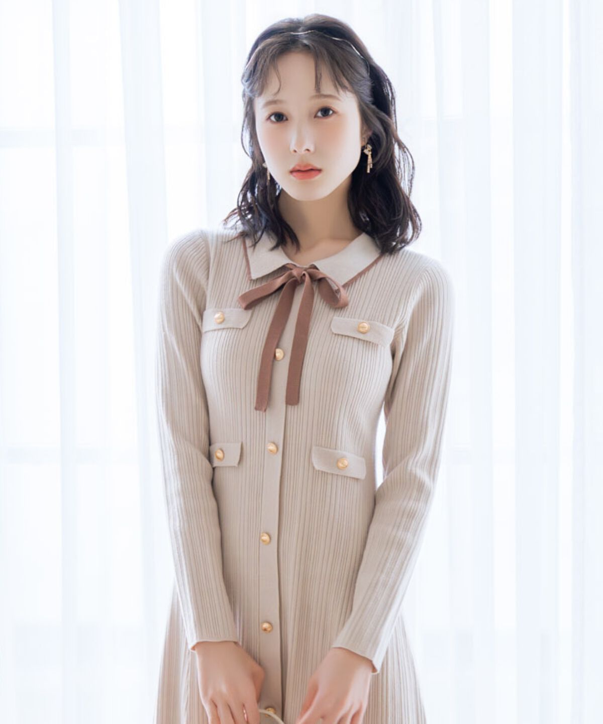 WILLSELECTION「フロントボタンリボンタイニットワンピース」|ワンピース|