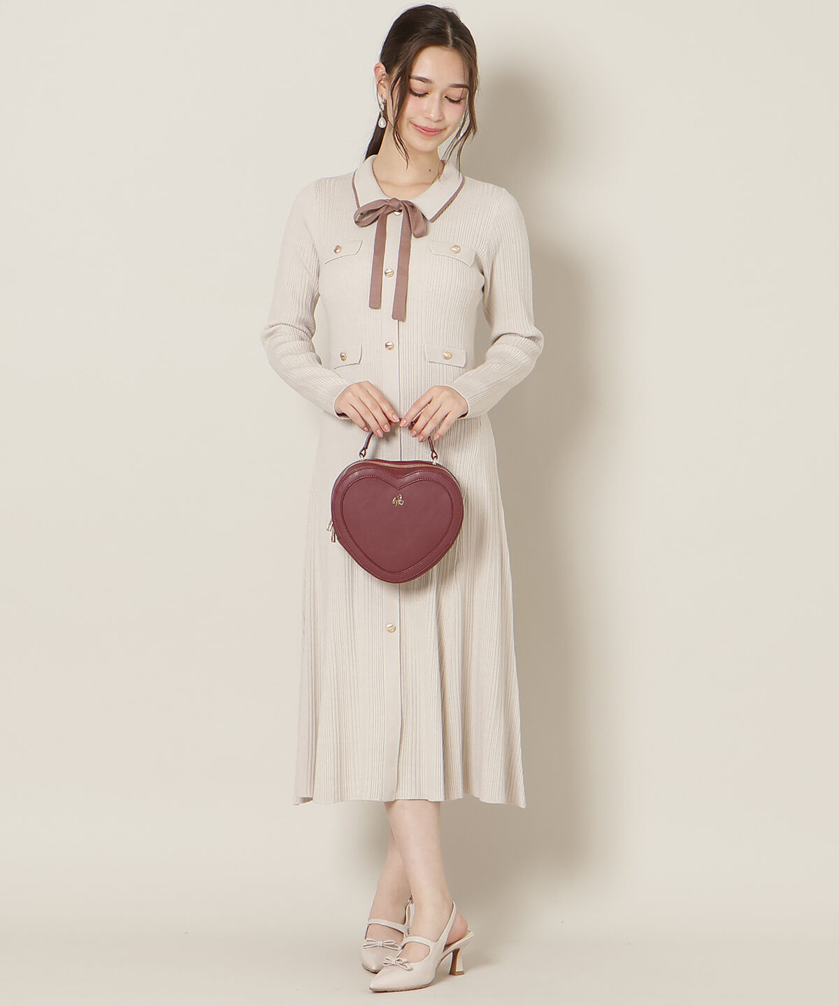 WILLSELECTION「フロントボタンリボンタイニットワンピース」|ワンピース|