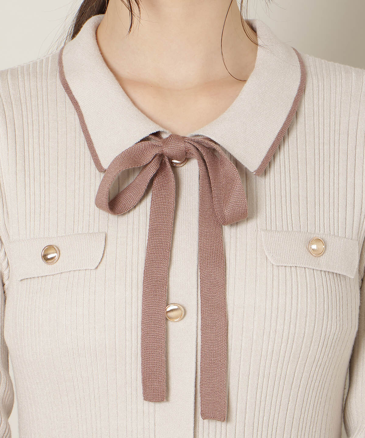 WILLSELECTION「フロントボタンリボンタイニットワンピース」|ワンピース|