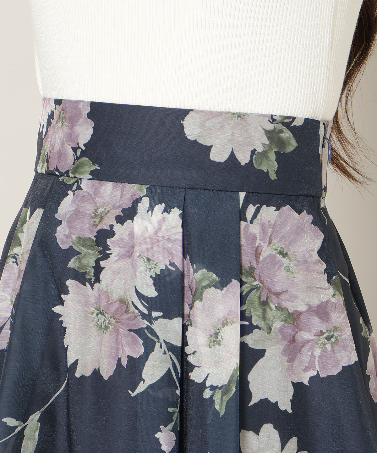 WILLSELECTION「フラワープリントシアータックスカート」|フレア|