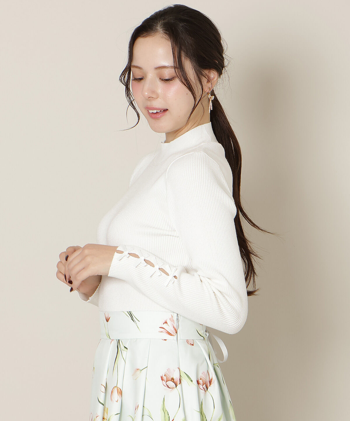 WILLSELECTION「袖リボンラメリブニット」|ニット・セーター|