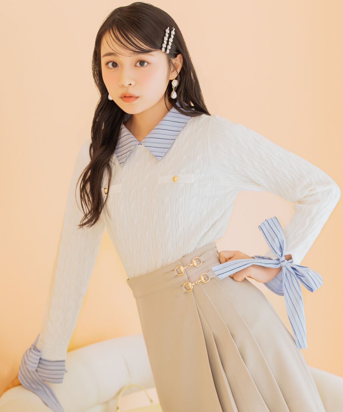 WILLSELECTION「リボンカフスドッキングケーブルニット」|ニット・セーター|