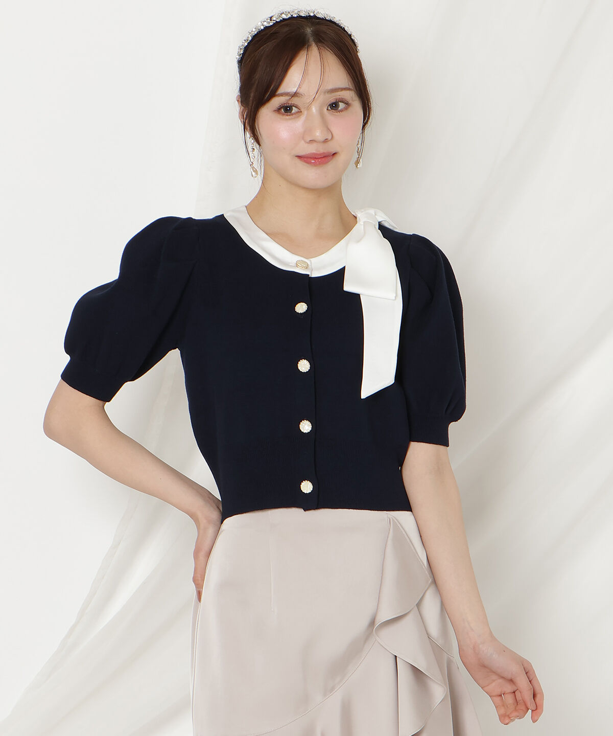 WILLSELECTION「リボンパフカーディガン」|カーディガン|ネイビー
