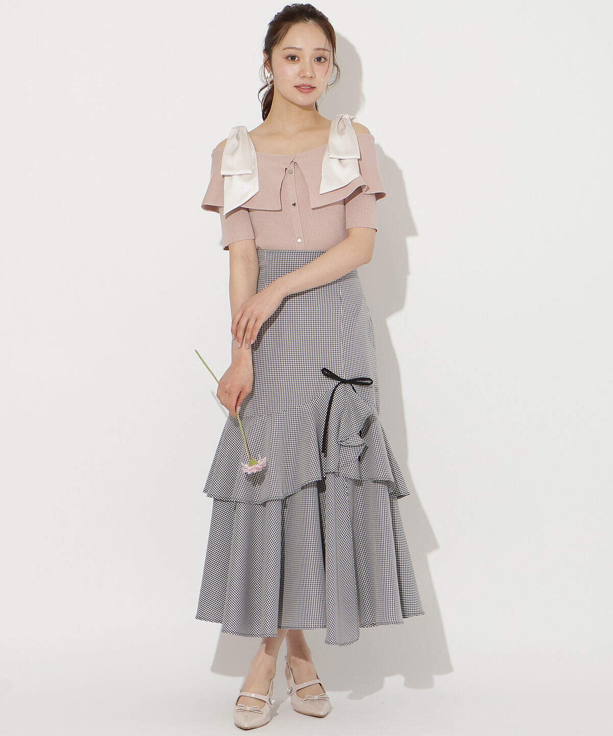 WILLSELECTION「スリットデザインラッフルリボンスカート」|フレア|