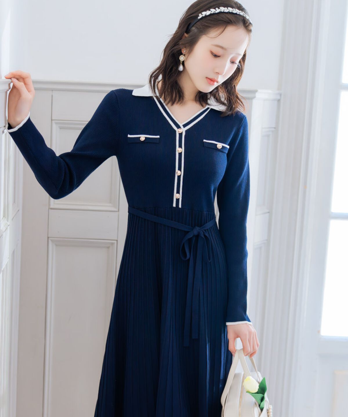 WILLSELECTION「バイカラープリーツニットワンピース」|ワンピース|