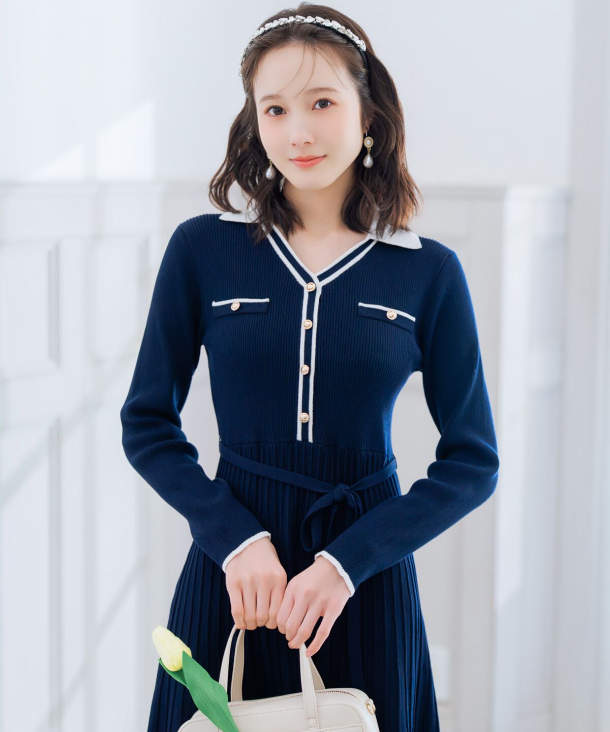 WILLSELECTION「バイカラープリーツニットワンピース」|ワンピース|