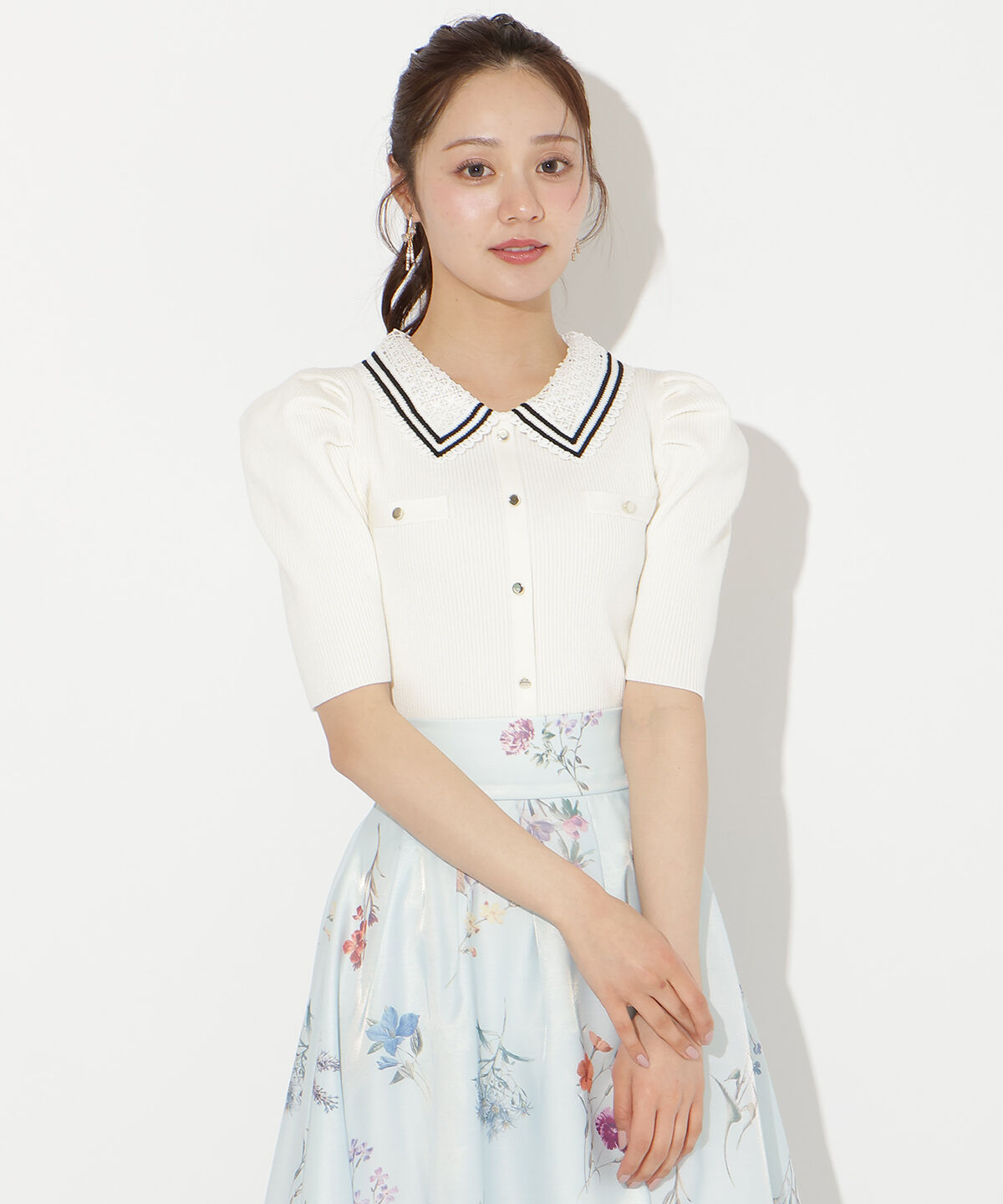 WILLSELECTION「バイカラーレース襟リブニット」|ニット・セーター|