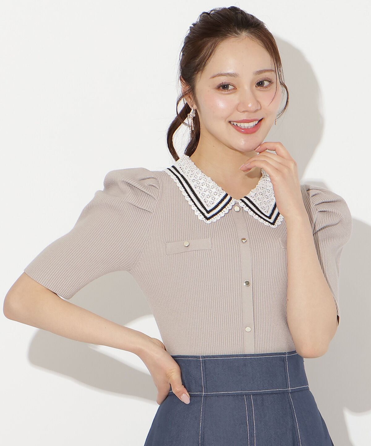 WILLSELECTION「バイカラーレース襟リブニット」|ニット・セーター|ピンク