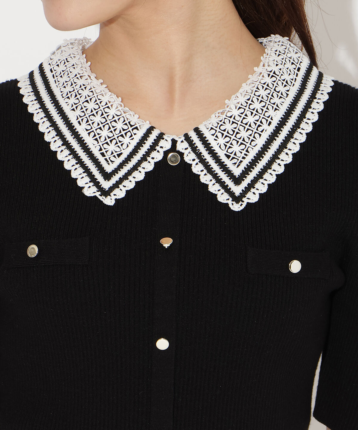 WILLSELECTION「バイカラーレース襟リブニット」|ニット・セーター|