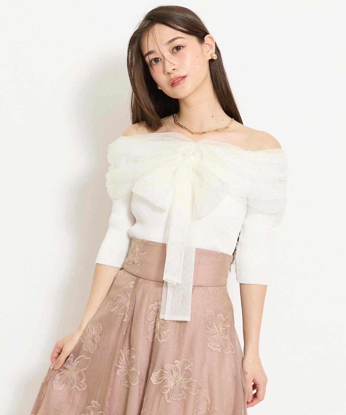 WILLSELECTION「リボンチュールレイヤードリブニット」|ニット・セーター|