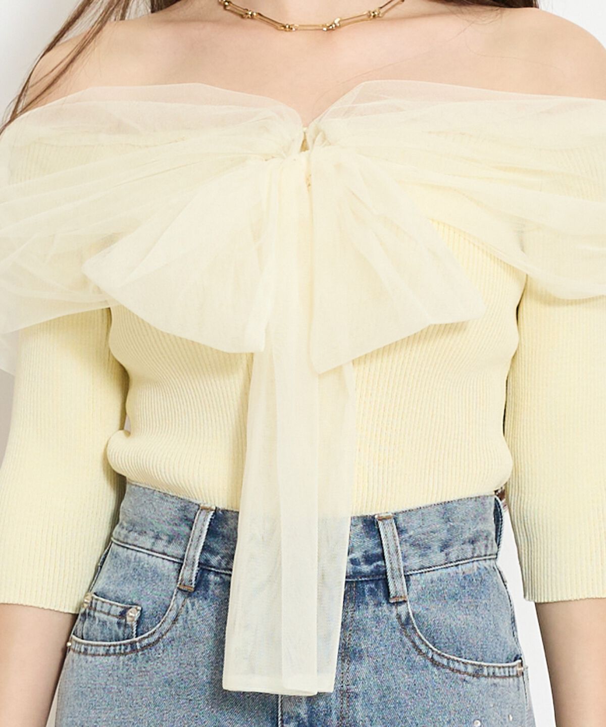 WILLSELECTION「リボンチュールレイヤードリブニット」|ニット・セーター|