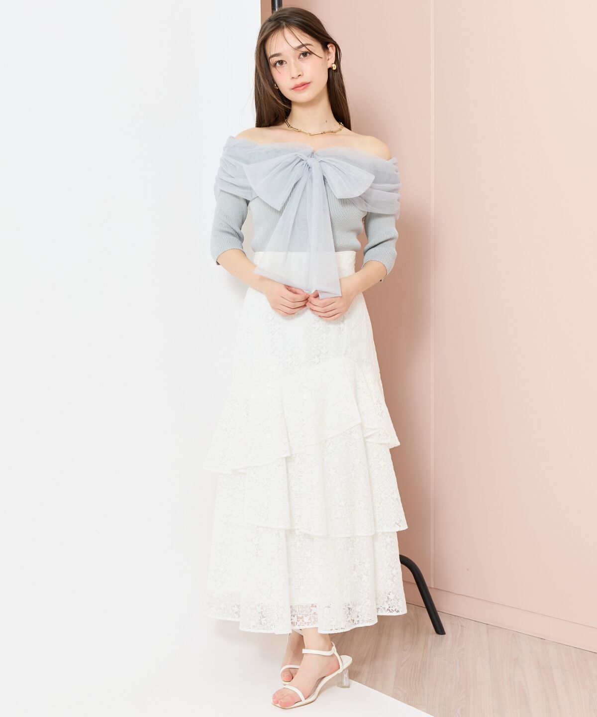 WILLSELECTION「リボンチュールレイヤードリブニット」|ニット・セーター|