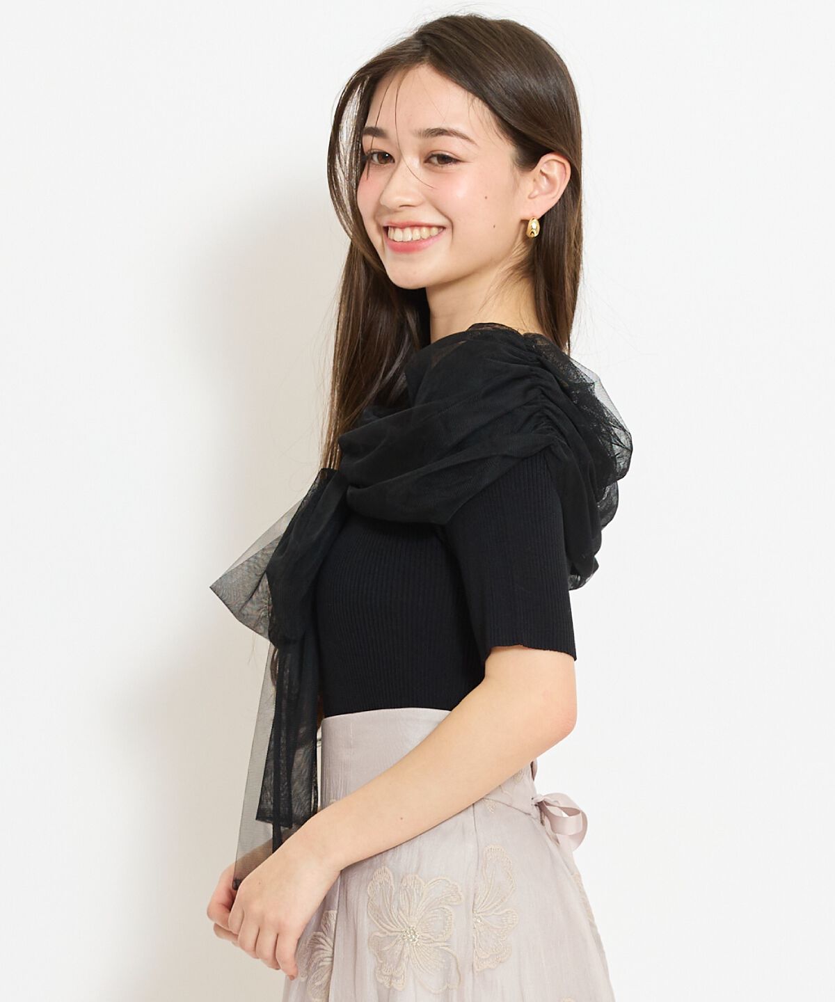 WILLSELECTION「リボンチュールレイヤードリブニット」|ニット・セーター|