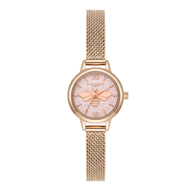 OLIVIA BURTON 「〈OLIVIA BURTON(ｵﾘﾋﾞｱﾊﾞｰﾄﾝ)〉ｼｸﾞ ﾈﾁｬｰ ﾐﾆﾗｯｷｰﾋﾞｰ ﾌﾞﾗｯｼｭｸﾞﾘｯﾀｰ ﾛｰｽﾞｺﾞｰﾙﾄﾞﾒｯｼｭ」|腕時計|ROSE GOLD