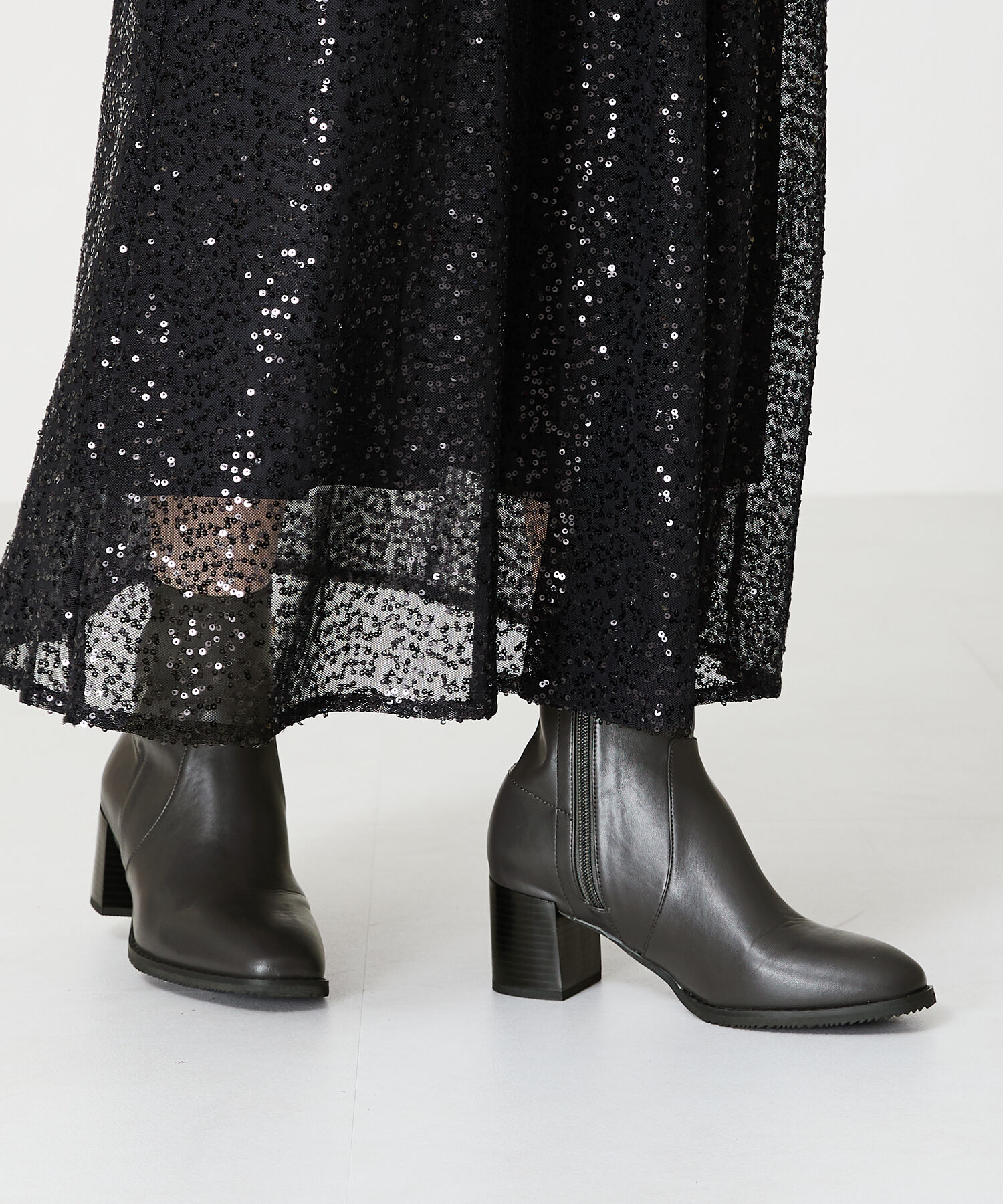 ORiental TRaffic「【 美脚 】 チャンキー ヒール ミドル ブーツ/31408 ヒール6ｃｍ 太ヒール 定番人気」|ショートブーツ|D.GREY