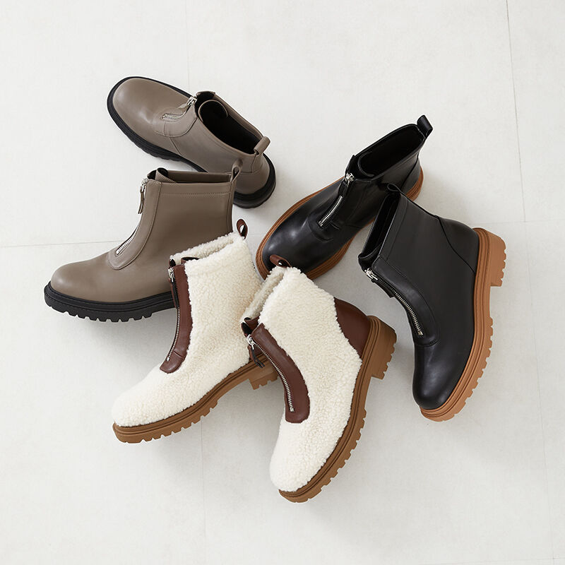 ORiental TRaffic「フロントジップブーツ/31412 厚底　ボアブーツ」|ショートブーツ|BL