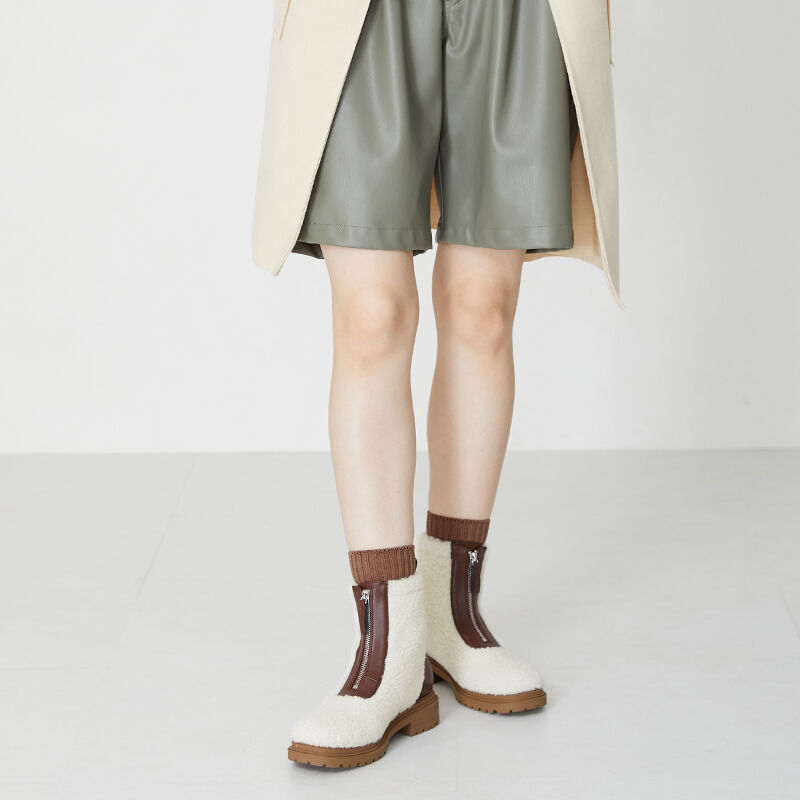 ORiental TRaffic「フロントジップブーツ/31412 厚底　ボアブーツ」|ショートブーツ|