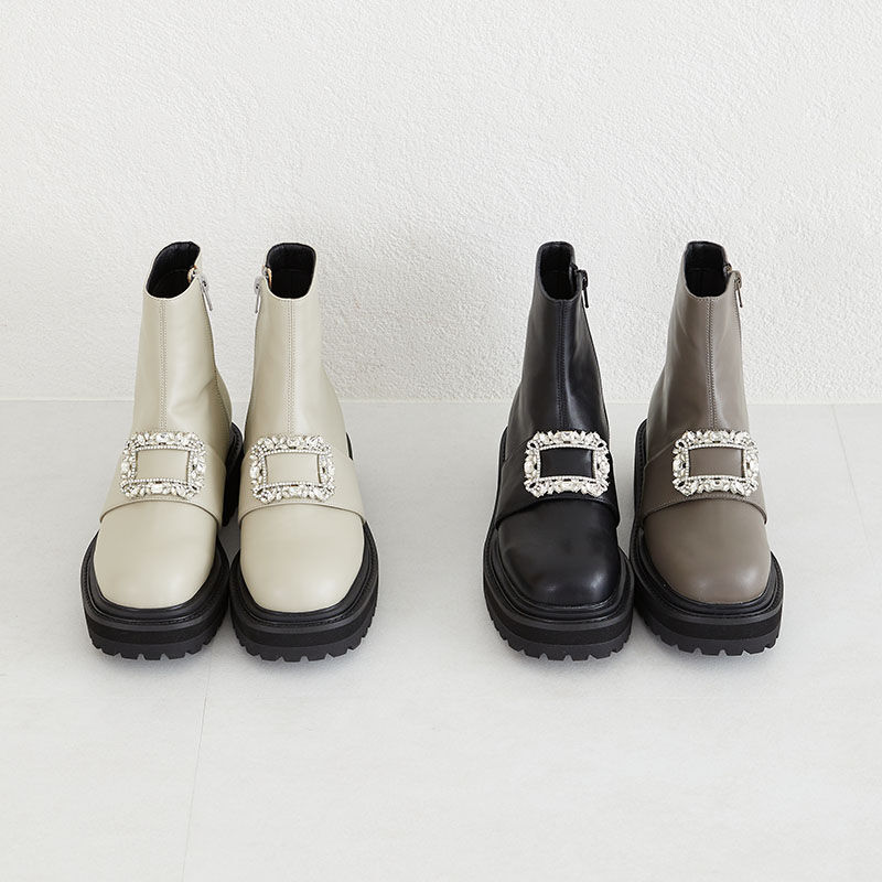 ORiental TRaffic「ビジューモチーフタンクソールブーツ/31432」|ショートブーツ|BEIGE