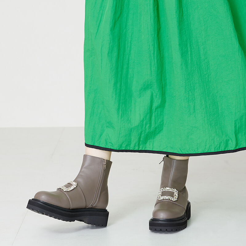 ORiental TRaffic「ビジューモチーフタンクソールブーツ/31432」|ショートブーツ|GREY