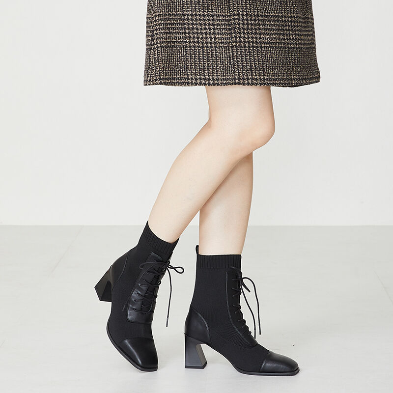 ORiental TRaffic「レースアップニットヒールブーツ/31433」|ショートブーツ|