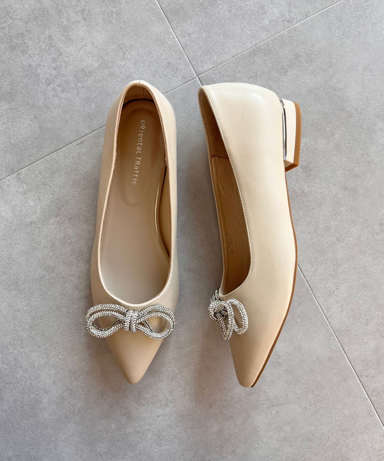 ORiental TRaffic「【トレンド】ビジューリボンフラットパンプス/41310 人気 トレンド パンプス 売れてる 上品」|パンプス|