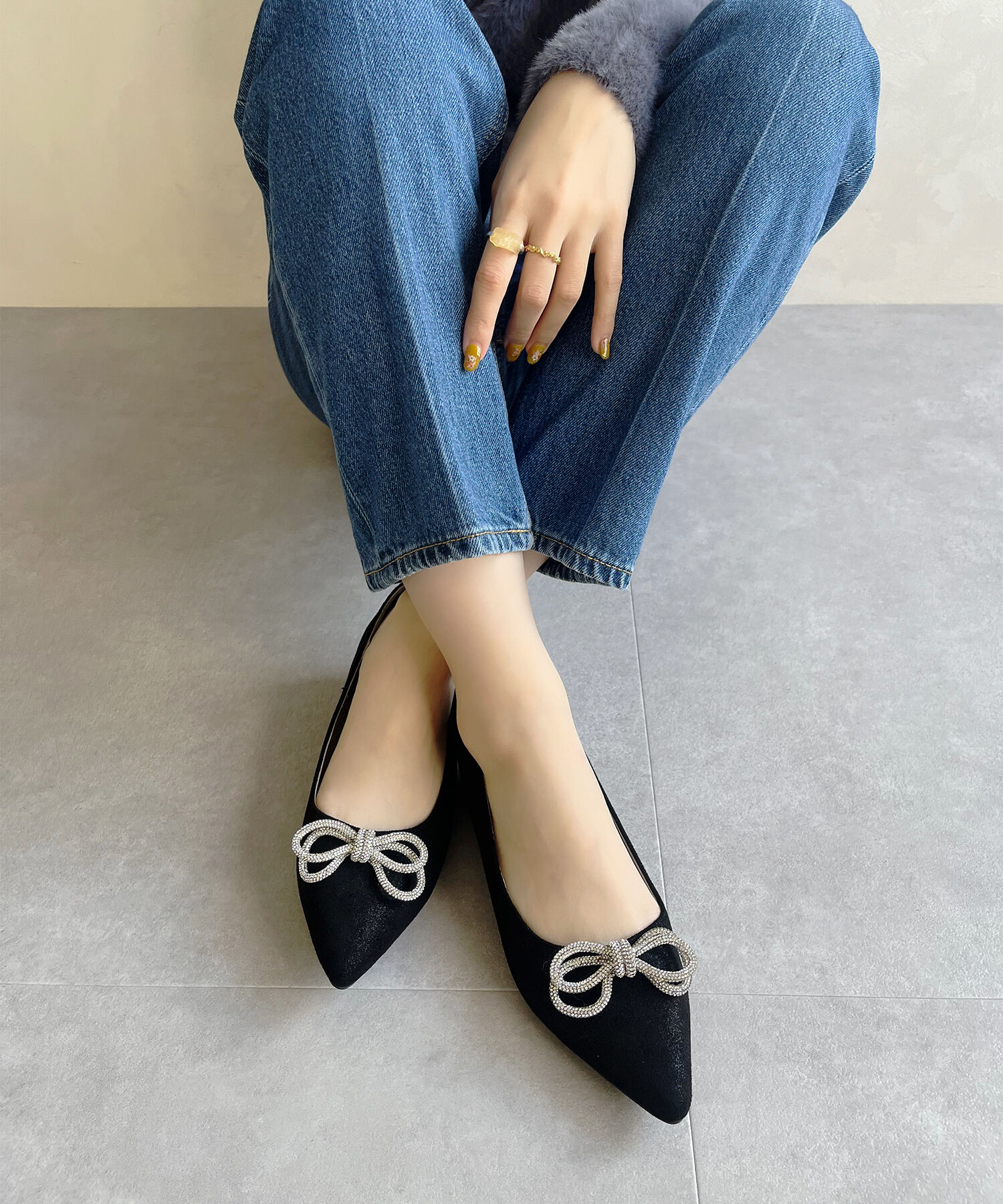 ORiental TRaffic「【トレンド】ビジューリボンフラットパンプス/41310 人気 トレンド パンプス 売れてる 上品」|パンプス|