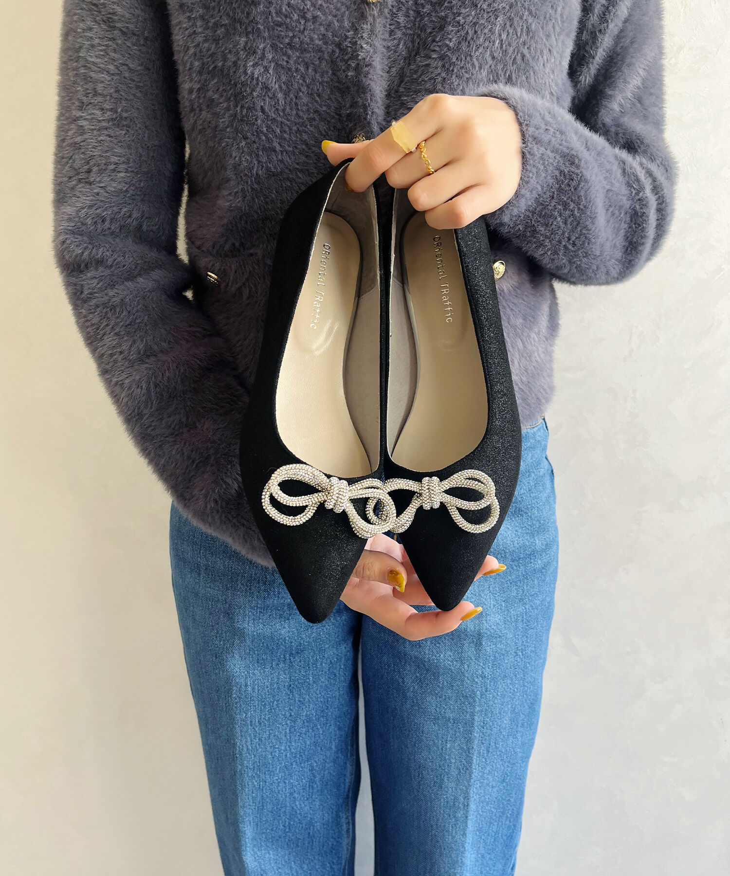 ORiental TRaffic「【トレンド】ビジューリボンフラットパンプス/41310 人気 トレンド パンプス 売れてる 上品」|パンプス|