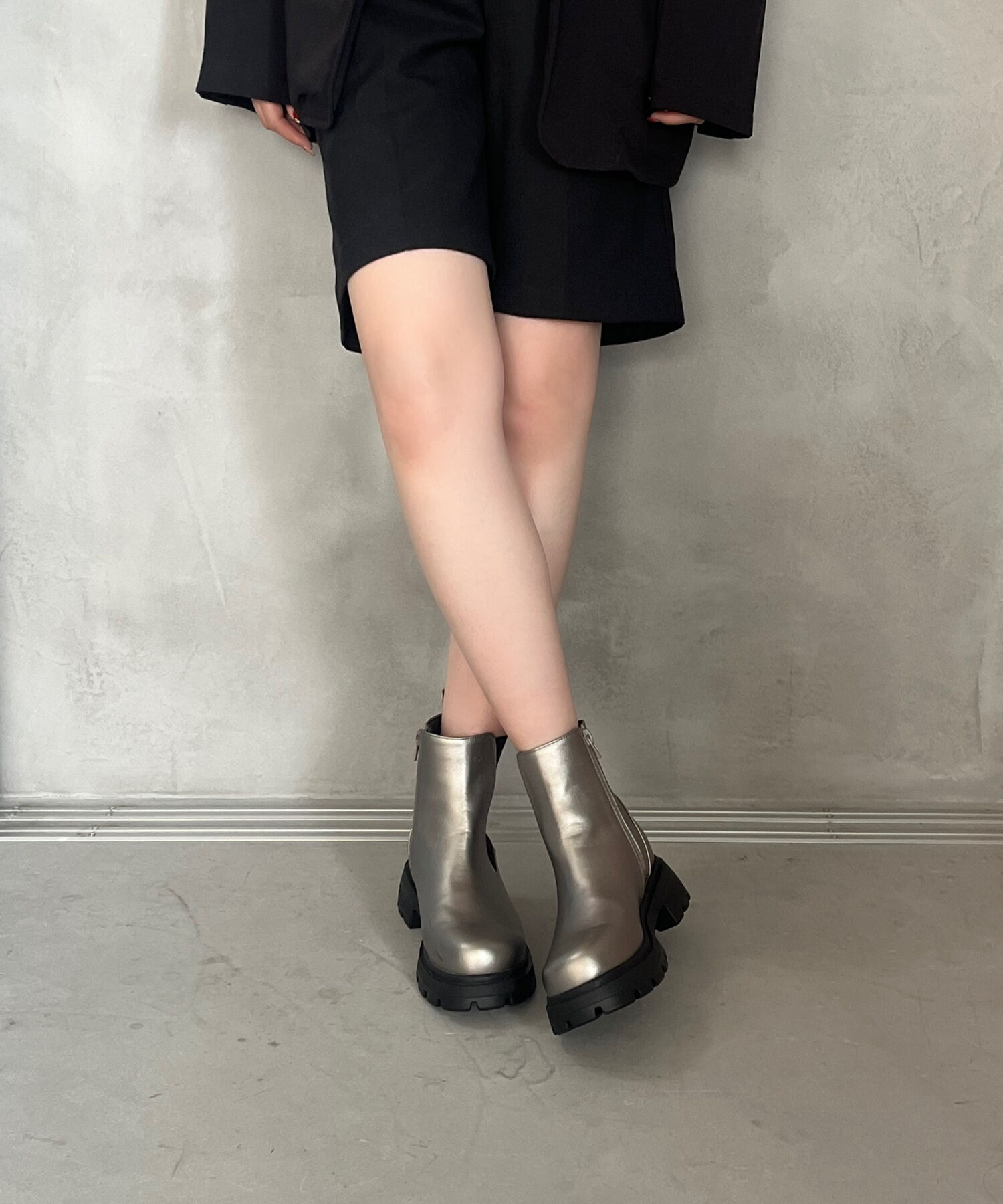 ORiental TRaffic「タンクソール サイドゴア ショートブーツ /41414 軽い ファスナー付き」|ショートブーツ|