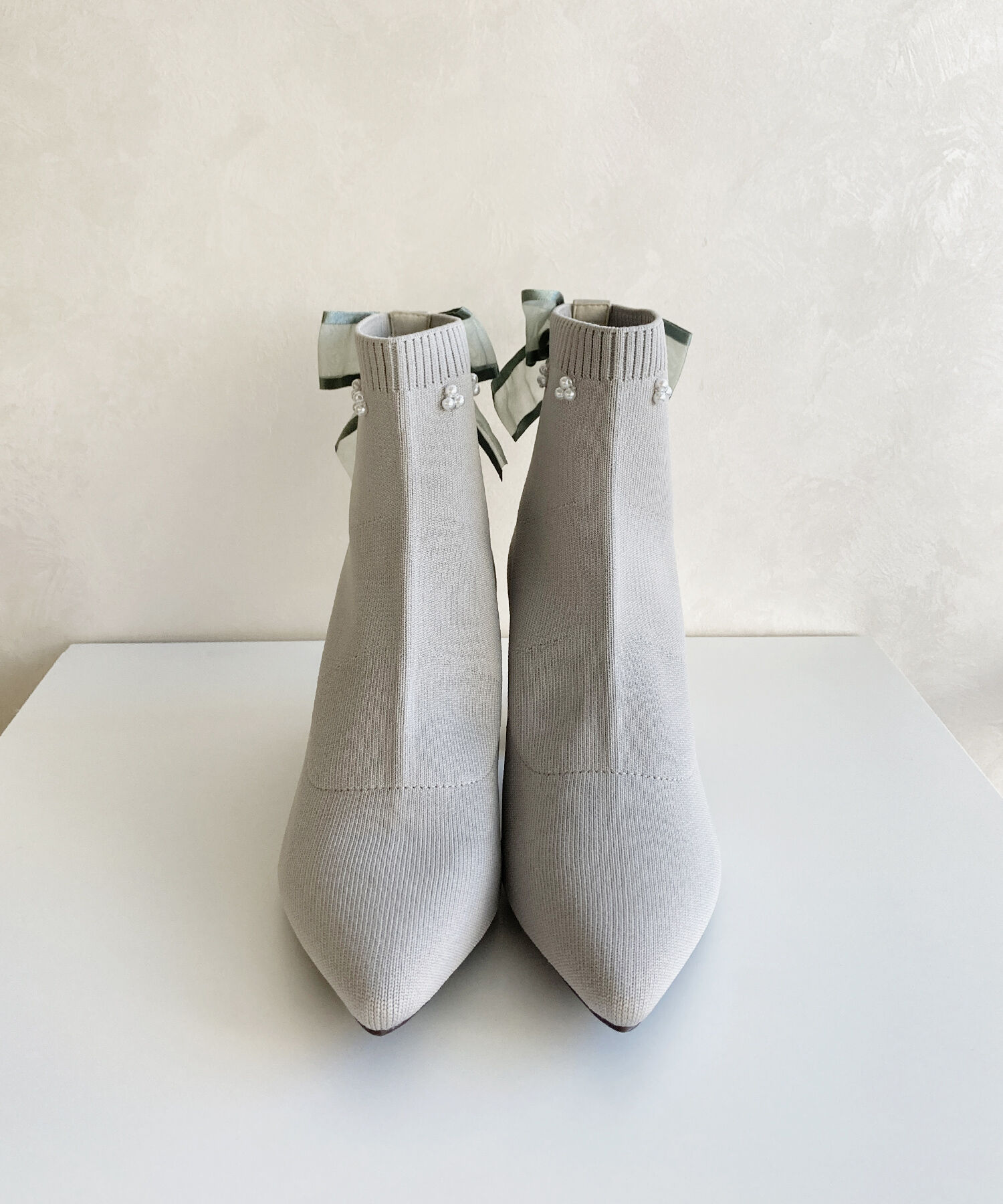 ORiental TRaffic「チュールリボン&times;パール ニットブーツ /41429」|ショートブーツ|