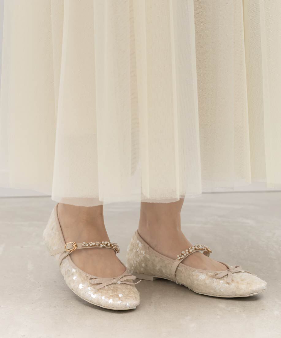  「ビジューストラップバレエシューズ」|パンプス|