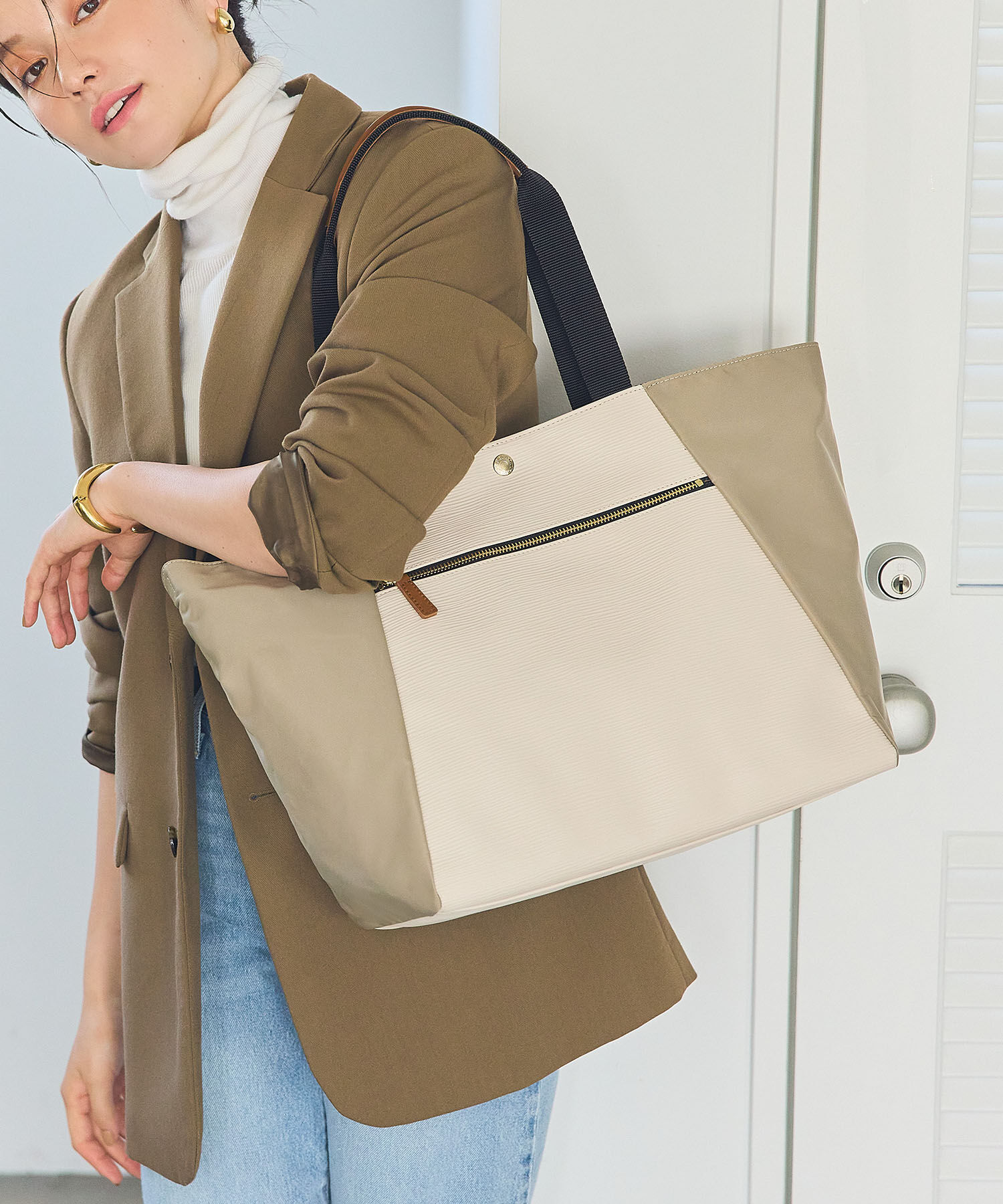 TOPKAPI BREATH「【VERY11月号掲載】RIPPLE  TRIPリプル トリップナイロン コンビ キャリーオンビッグ トートトラベル旅行」|トートバッグ|グレージュ