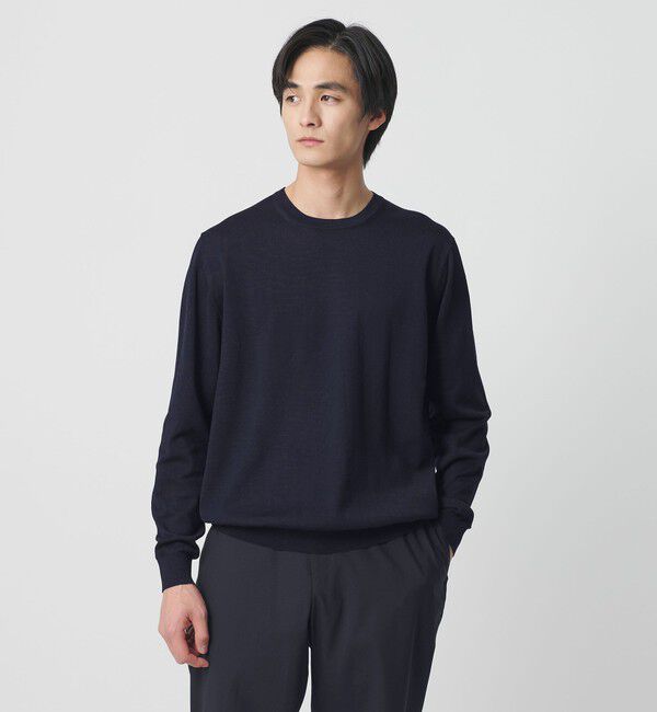 UNITED ARROWS「コットン ハイゲージ クルーネック ニット」|ニット・セーター|NAVY