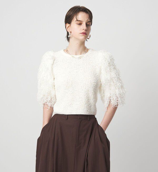 ASTRAET「＜ASTRAET＞ フリンジスリーブ クルーネックニット」|ニット・セーター|