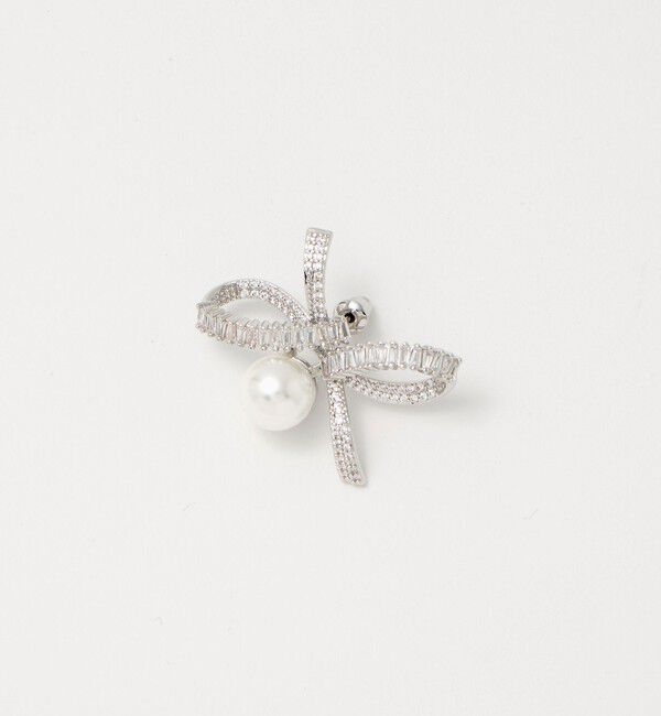 UNITED ARROWS「リボンパヴェ＆イミテーションパール ピアス」|ピアス|