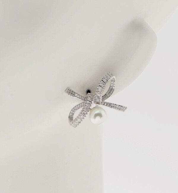 UNITED ARROWS「リボンパヴェ＆イミテーションパール ピアス」|ピアス|