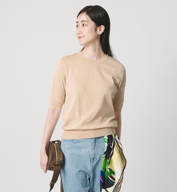 UNITED ARROWS「18G ハーフスリーブ クルーネックニット ‐ウォッシャブル‐」|ニット・セーター|BEIGE