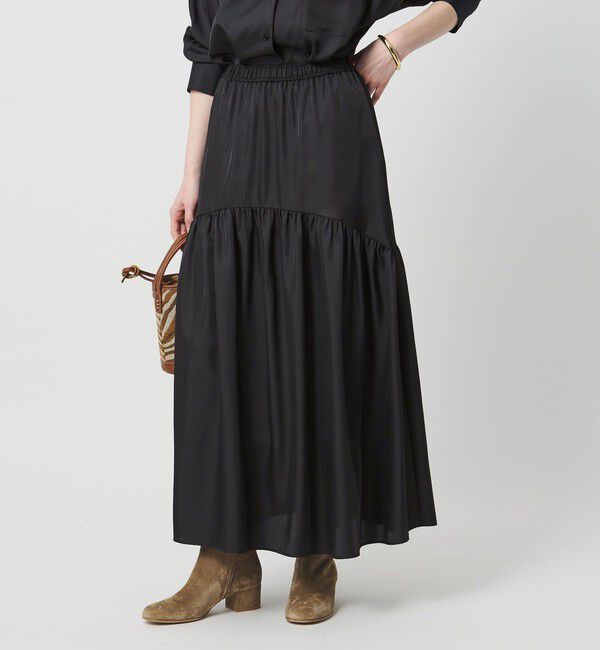 UNITED ARROWS「シルクライク ティアード スカート」|スカート|BLACK