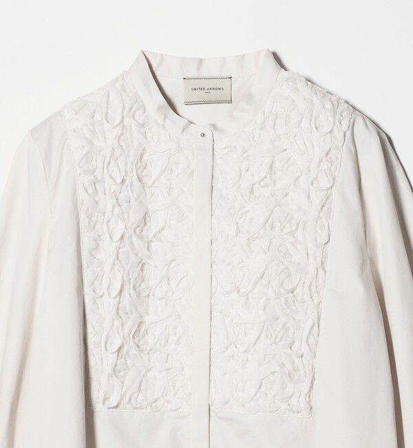 UNITED ARROWS「サテン エンブロイダリーフラワー シャツ ブラウス」|シャツ・ブラウス|