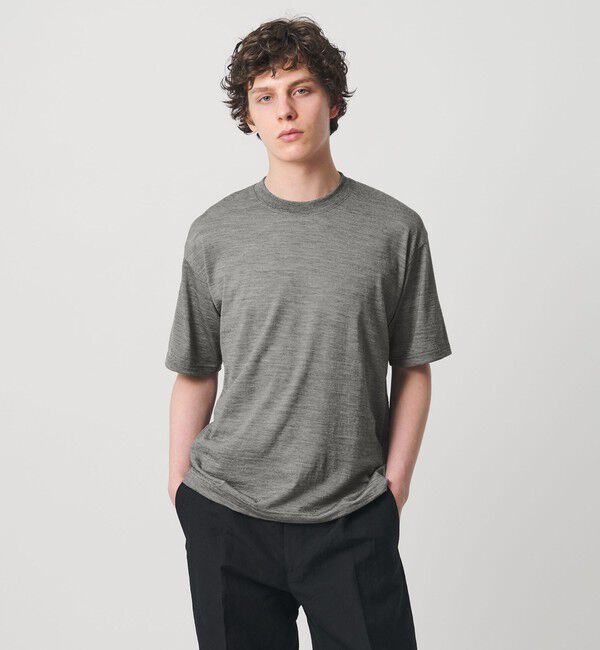 UNITED ARROWS「ウール マイクロボーダーTシャツ」|Tシャツ・カットソー|BLACK