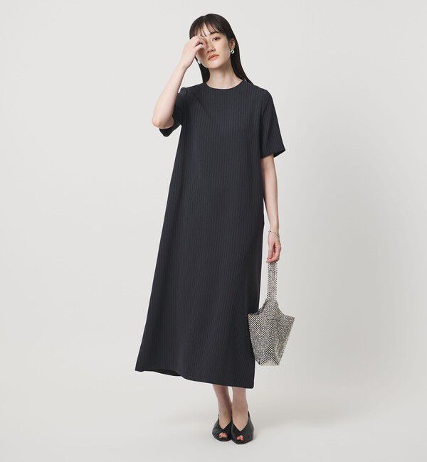 UNITED ARROWS「Drapy ピンストライプ ショートスリーブ ワンピース ‐ウォッシャブル‐」|ワンピース|
