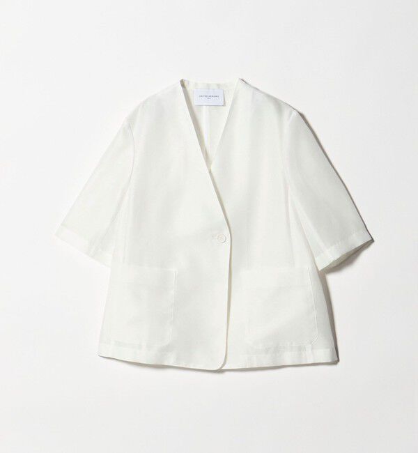 UNITED ARROWS「シアー ノーラペル ハーフスリーブ ジャケット ‐ウォッシャブル‐」|ノーカラージャケット|OFF WHITE